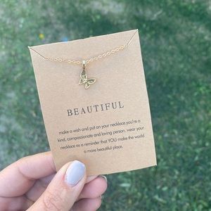 Necklace Gold Dainty “BEAUTIFUL” Butterfly NWT